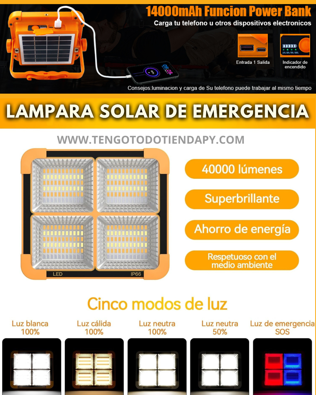 Reflector Solar De Emergencia Portátil (🚨BALIZA-CARGADOR🔋)