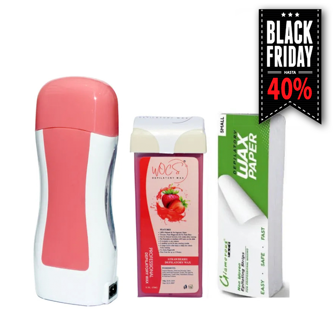 Kit Depilación Roll-On en casa (Calentador-Cera-lienzo)