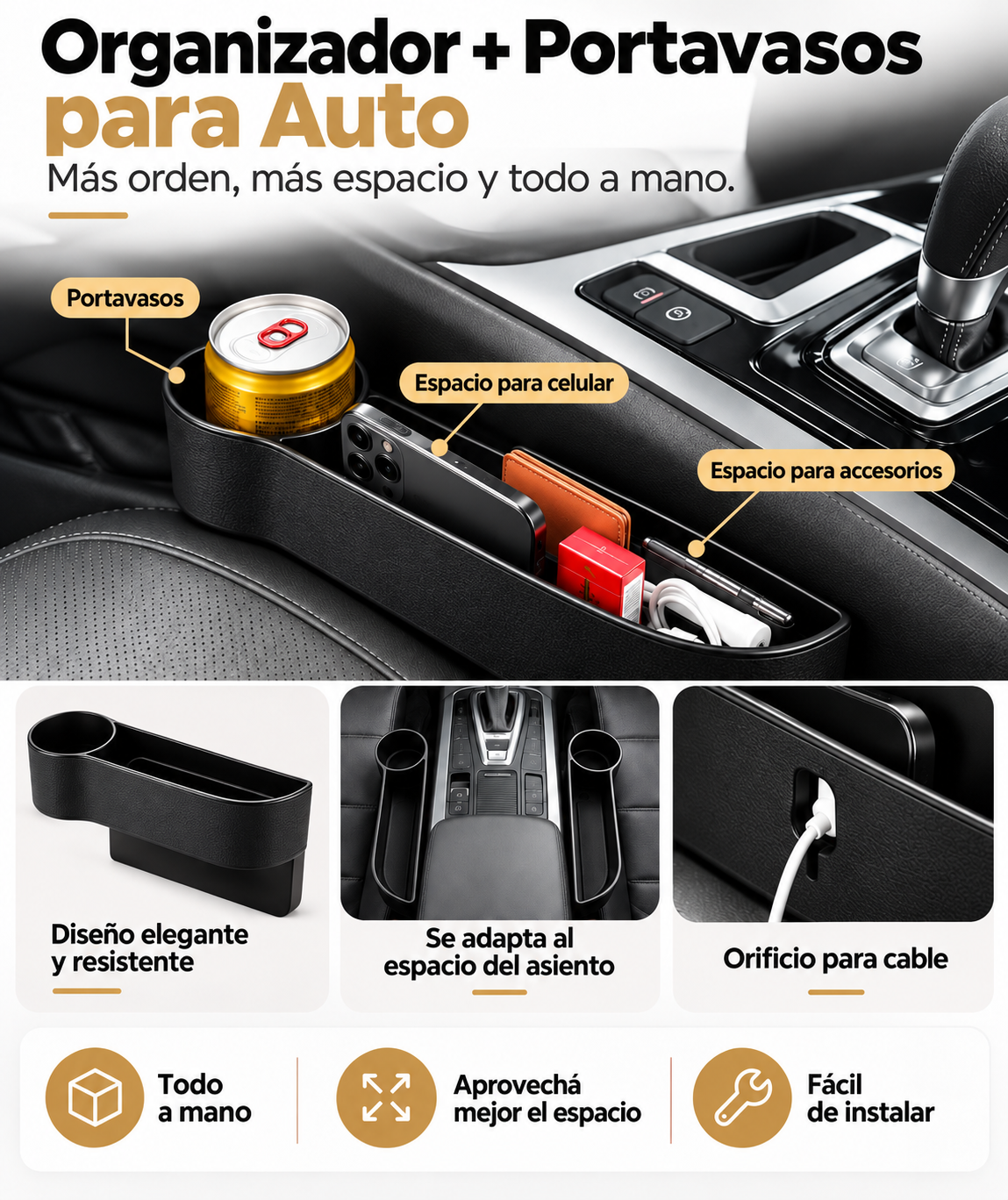AutoBox Pro™ | Organizador y Portavasos para Auto