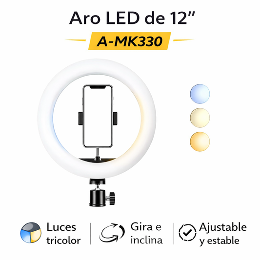 Aro Led A-MK330 12 Pulgadas Tricolor con Giro 360°