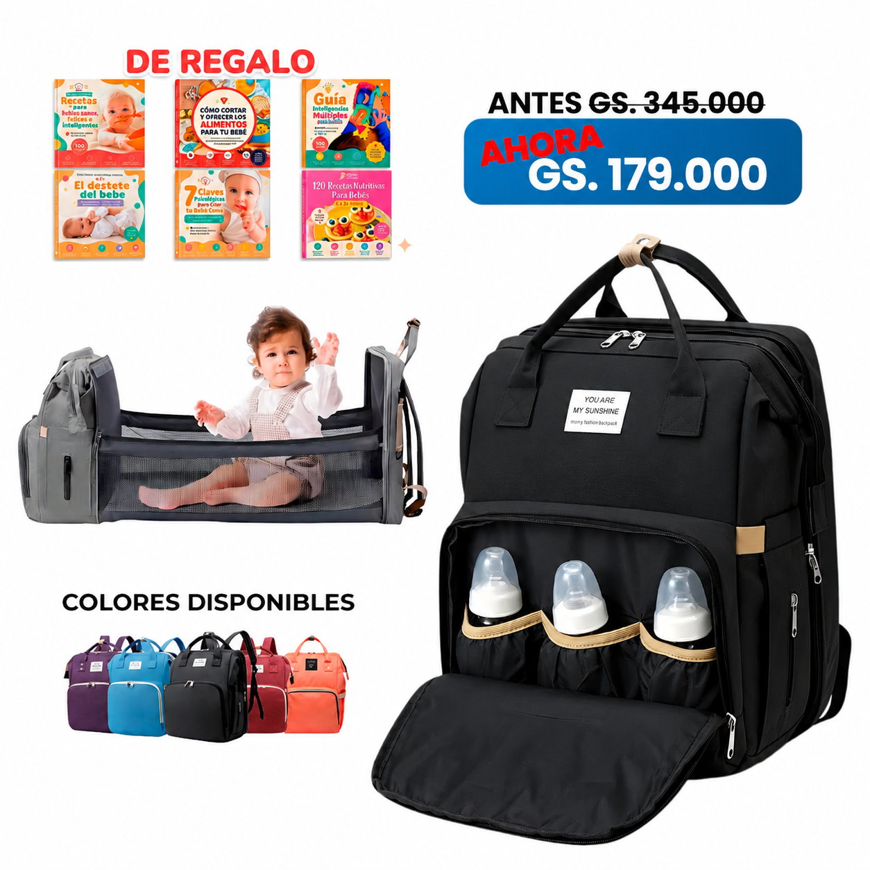 Mochila Pañalera 3 en 1: Mochila, Cuna y Cambiador