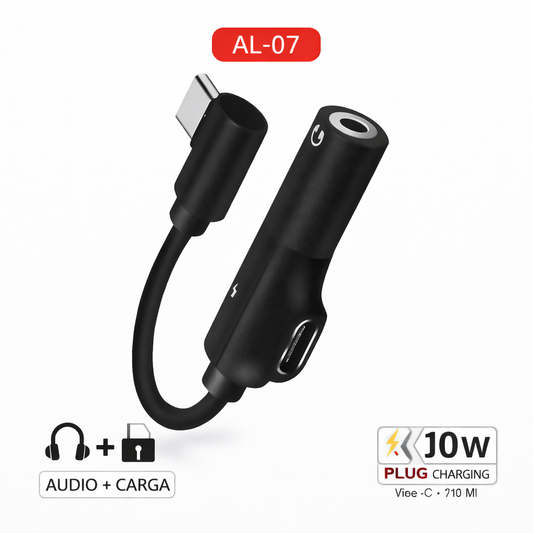 Adaptador AL-07 TYPE C P/ AUDIO 3,5MM + CARGADOR 10W