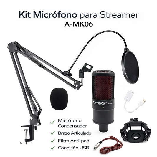 Kit Micrófono para Streamer A-MK06 Condensador 3.5mm