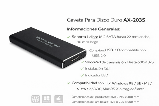 Gaveta Para Disco Duro AX-203S