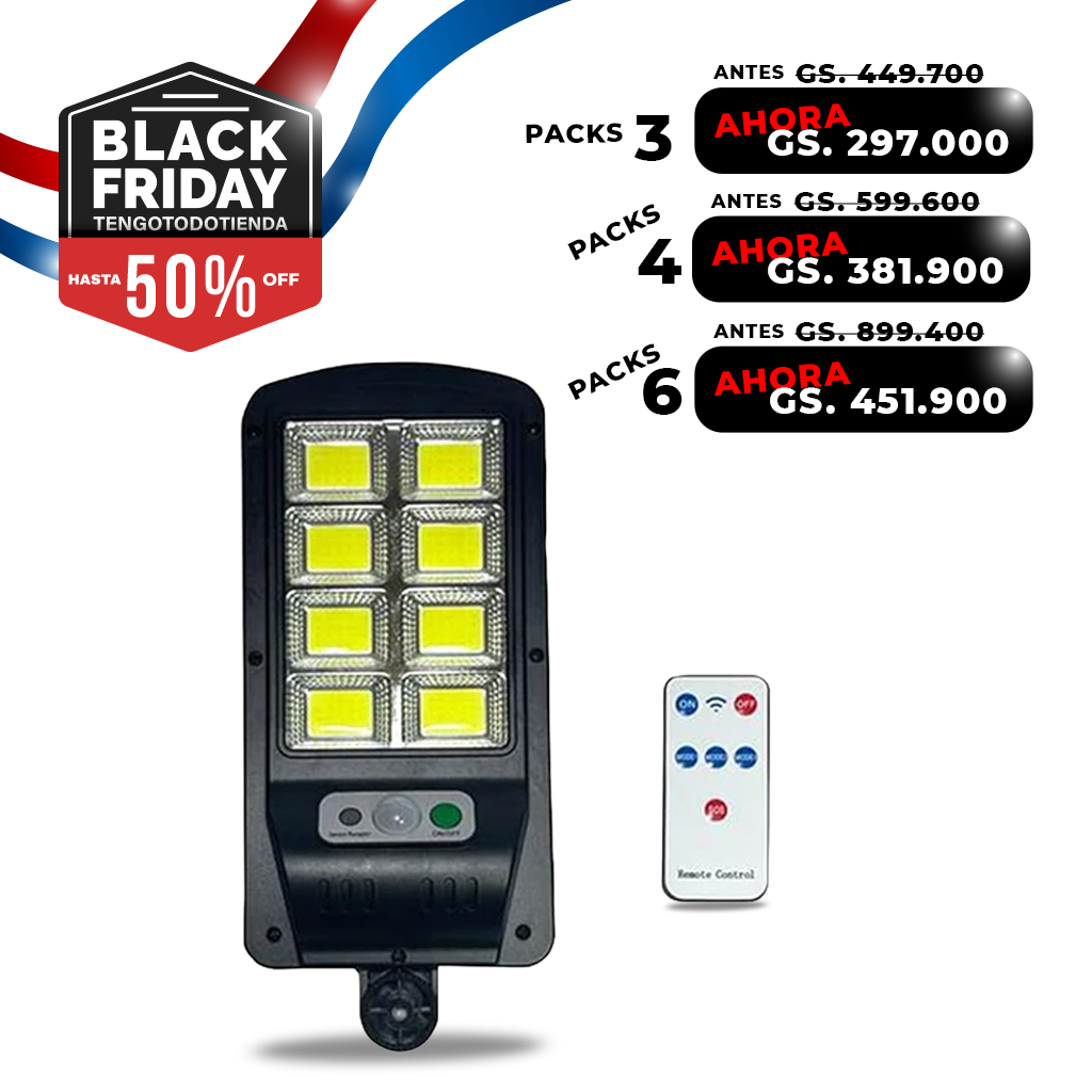 Reflector Solar Led de Exterior Con Sensor De Movimiento + Control Remoto.