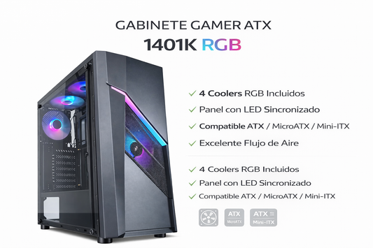 Gabinete Gamer ATX 1401K con 4 Coolers RGB