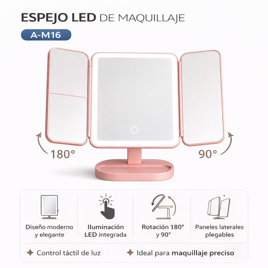 Espejo Led Triple para Maquillaje A-M16